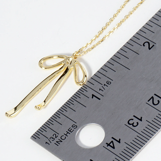 Y25- 18K Gold Dipped Brass Ribbon Bow Pendant Necklace(available in Gold & Silver) - Thumbnail 4