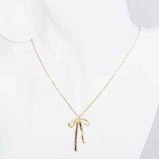 Y25- 18K Gold Dipped Brass Ribbon Bow Pendant Necklace(available in Gold & Silver) - Thumbnail 5