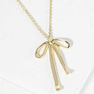 Y25- 18K Gold Dipped Brass Ribbon Bow Pendant Necklace(available in Gold & Silver)