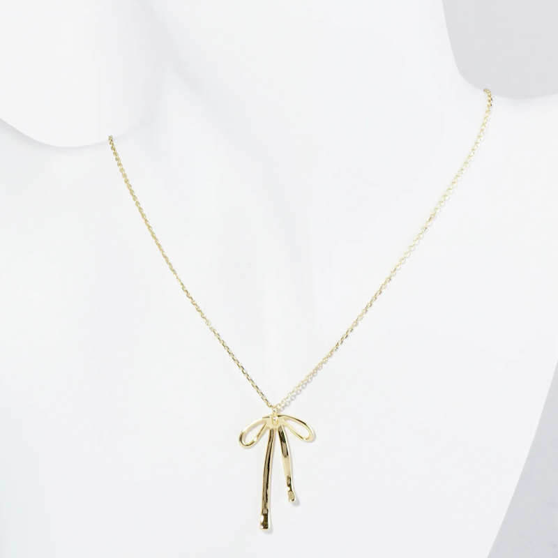 Y25- 18K Gold Dipped Brass Ribbon Bow Pendant Necklace(available in Gold & Silver) - Thumbnail (Preview) 5