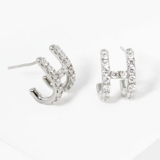 INS3-18k Gold Dipped CZ Pave H Shape 13mm Hoop Earrings - Thumbnail 2