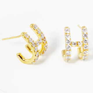 INS3-18k Gold Dipped CZ Pave H Shape 13mm Hoop Earrings