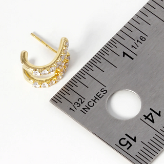 INS3-18k Gold Dipped CZ Pave H Shape 13mm Hoop Earrings - Thumbnail 3