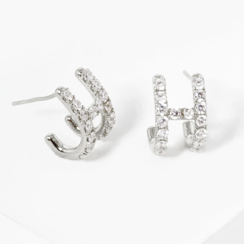 INS3-18k Gold Dipped CZ Pave H Shape 13mm Hoop Earrings - Thumbnail (Preview) 2