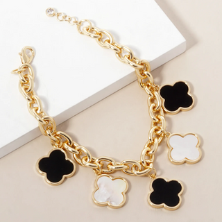 Q10- 18K Gold Dipped Five Quatrefoil Charms Link Chain Bracelet - Thumbnail 2