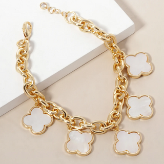 Q10- 18K Gold Dipped Five Quatrefoil Charms Link Chain Bracelet - Thumbnail 4