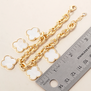 Q10- 18K Gold Dipped Five Quatrefoil Charms Link Chain Bracelet - Thumbnail 5