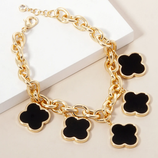 Q10- 18K Gold Dipped Five Quatrefoil Charms Link Chain Bracelet