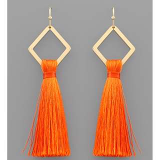 C22- Rhombus & Orange Tassel Earrings