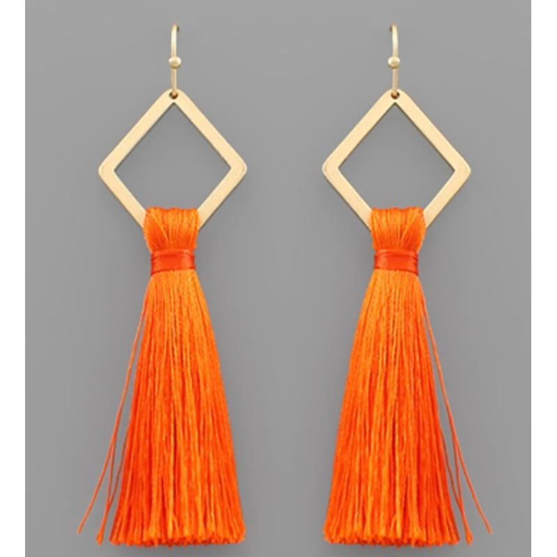 C22- Rhombus & Orange Tassel Earrings Main Image