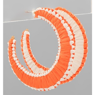 T102- 2.5” Orange/White Raffia Wrapped Flat Hoops