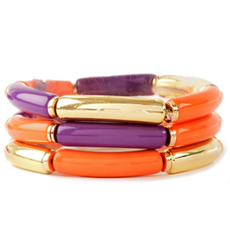 C18- Orange,Purple & Gold stretch bracelet Main Image