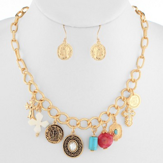  N31-Vintage Style Charm Dangling Necklace Set