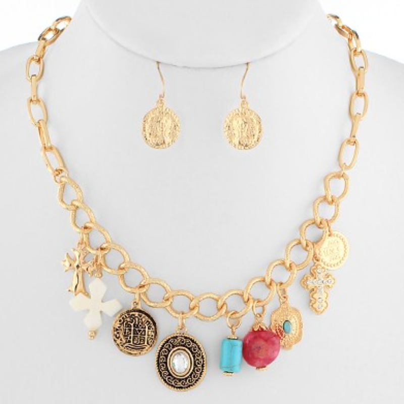  N31-Vintage Style Charm Dangling Necklace Set Main Image