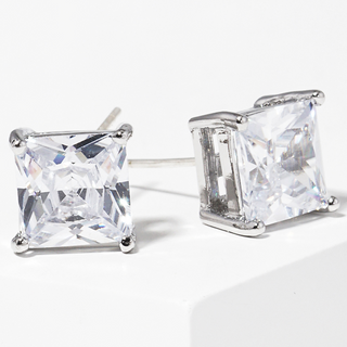 CL22-White Gold Dipped 8mm Square CZ Sterling Silver Post Stud Earrings (available in gold & silver)