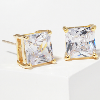 CL22-White Gold Dipped 8mm Square CZ Sterling Silver Post Stud Earrings (available in gold & silver) - Thumbnail 2