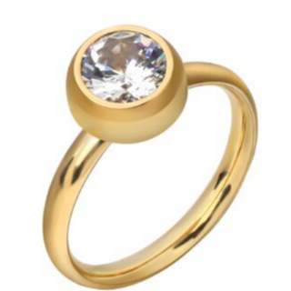 R12 SINGLE STONE LG CZ- 18K GOLD PLATED STAINLESS STEEL RING