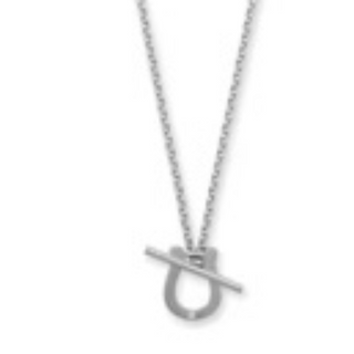 M20-16" Rhodium Plated CZ Horseshoe Toggle Necklace