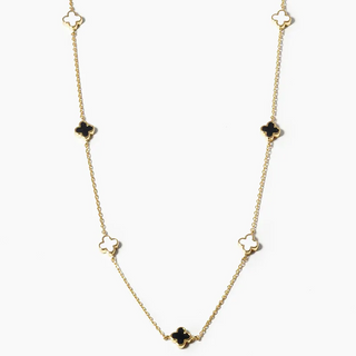 Q19- 18k Gold Dipped 6mm Enamel Filled Quatrefoil Station Necklace