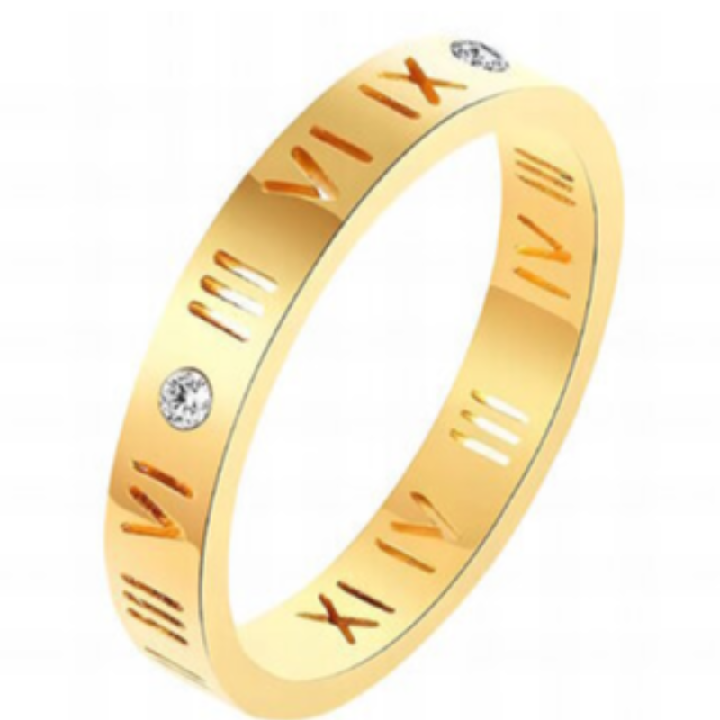 R2-Roman Numeral Love 18K GOLD-PLATED STAINLESS-STEELRING Main Image