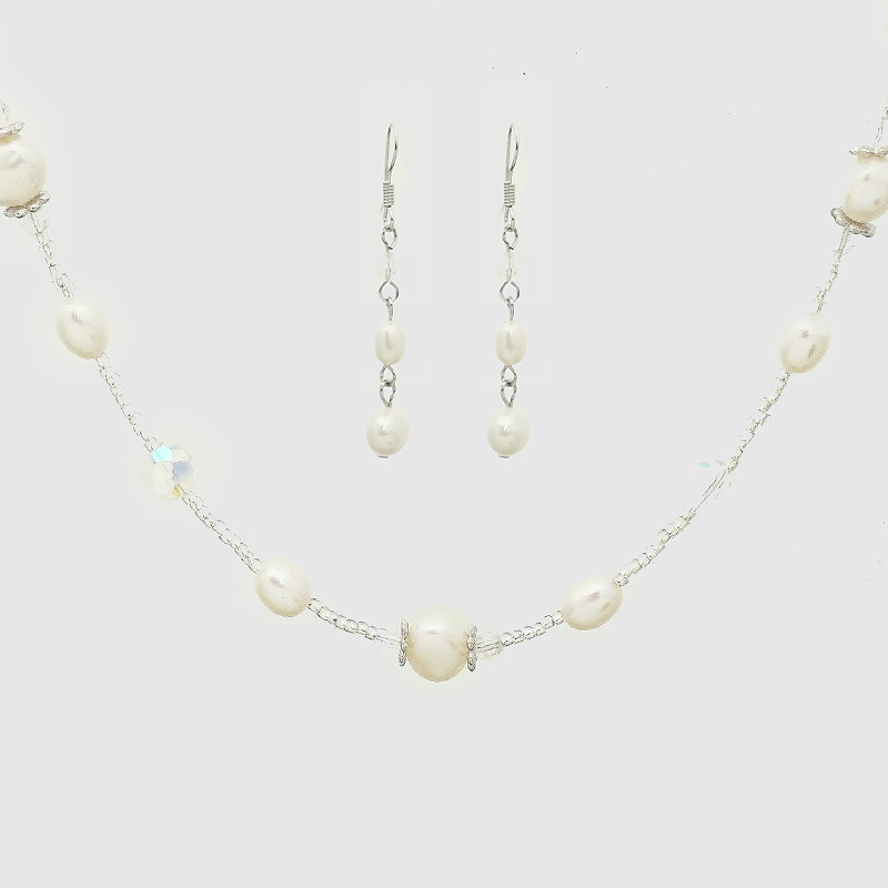 P2- Freshwater Pearl Multi-Bead Necklace Set With Earrings Main Image