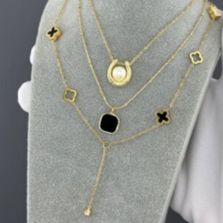 Q33- Quatrafoil Y Necklace-18K GOLD PLATED STAINLESS STEEL 