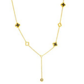 Q33- Quatrafoil Y Necklace-18K GOLD PLATED STAINLESS STEEL "FOUR-LEAF CLOVER" NECKLACE