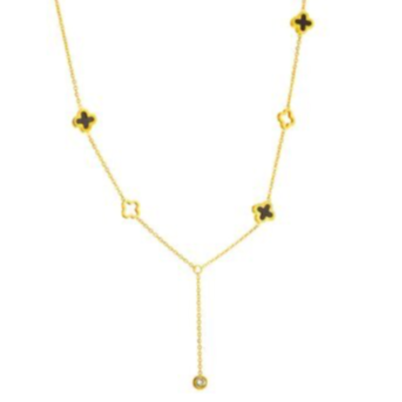 Q33- Quatrafoil Y Necklace-18K GOLD PLATED STAINLESS STEEL "FOUR-LEAF CLOVER" NECKLACE Main Image