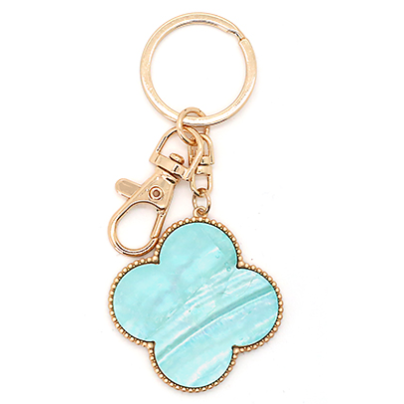 Q12- Big Clover Charm Key Chain (Available in White, Pink & Aqua) - Thumbnail (Preview) 3