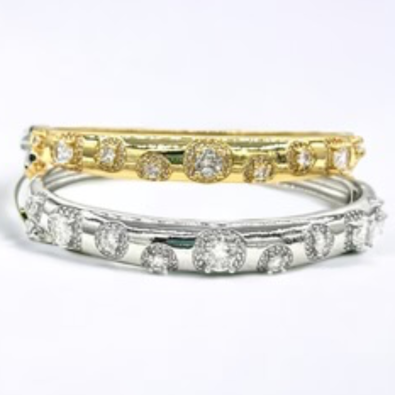 M78-18K Gold/Silver Round Cut CZ Bangle (Gold & Silver) Main Image