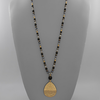 USC43- Hammered Teardrop & Bead Necklace