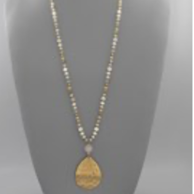 USC43- Hammered Teardrop & Bead Necklace - Thumbnail (Preview) 2