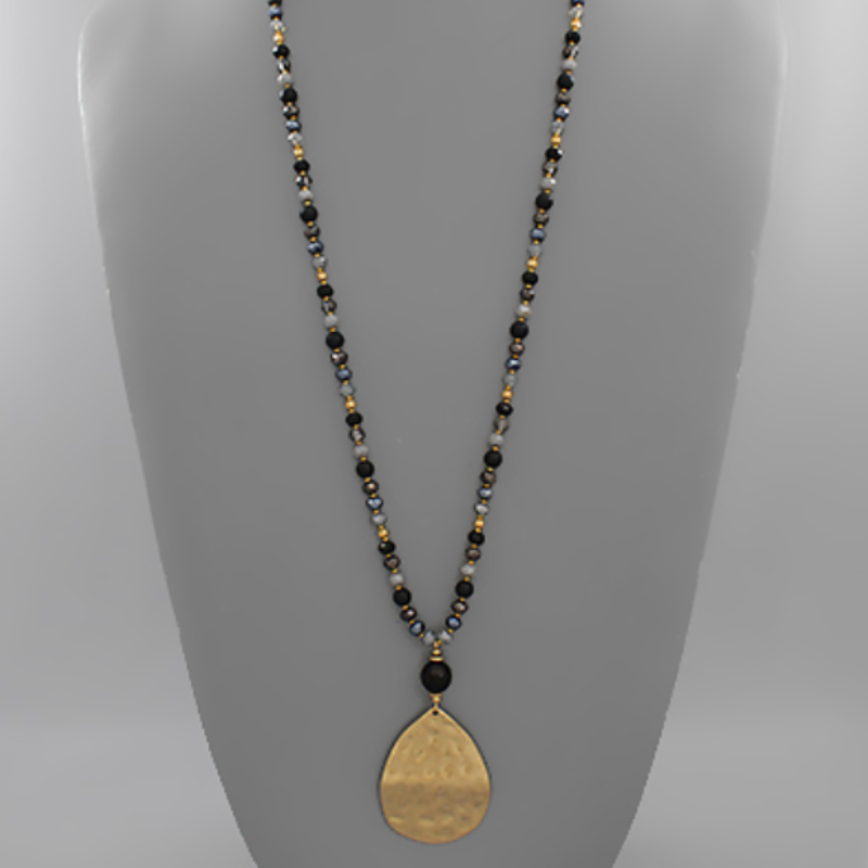 USC43- Hammered Teardrop & Bead Necklace Main Image