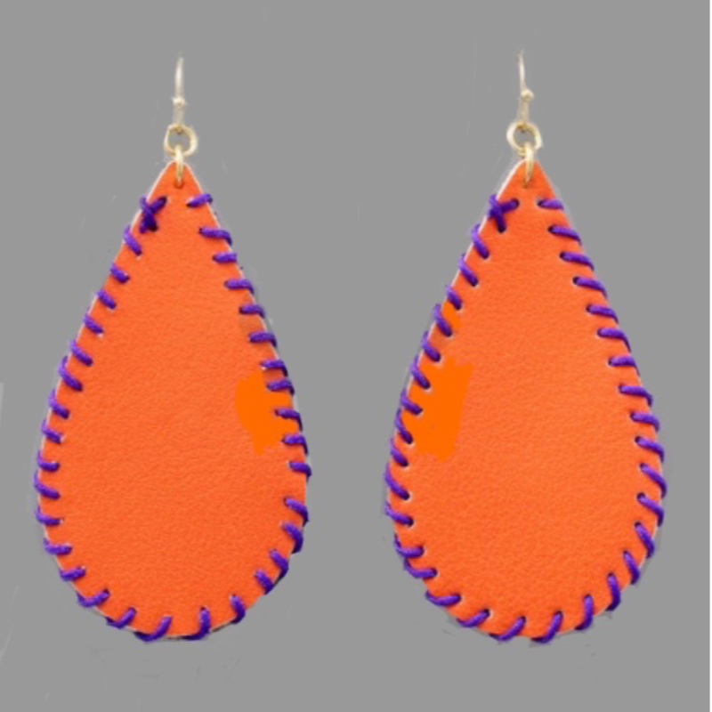 C23- Game Day Leather Stitch Earrings Main Image