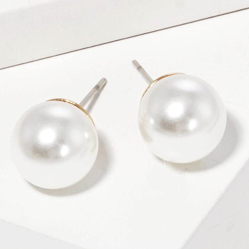 CL16- 18k gold dipped 9mm glass pearl sterling silver post stud earrings Main Image