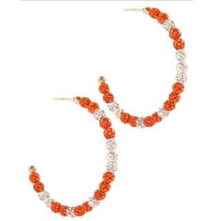 T175- 2” Orange & White Gameday Pave Ball Circle Hoops