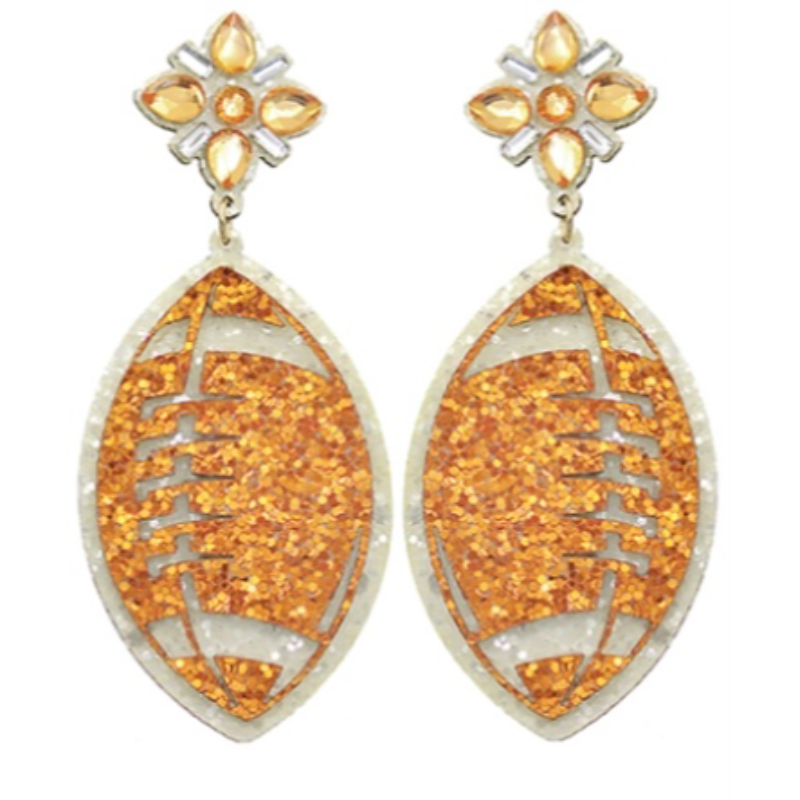 T125- 2.75” orange/white glitter football earrings Main Image