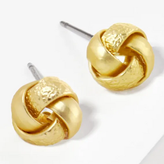 CL6-9mm Metal Textured Love Knot Post Stud Earrings (available in matte gold, matte silver or Rhodium)