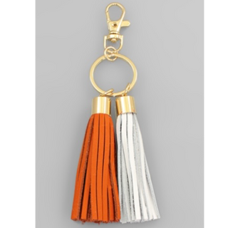 T122- Orange & White Leather Tassel Key Chain- 