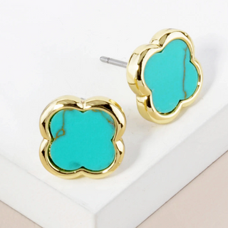 Q17-13mm Brass Quatrefoil Button Stud Earrings - Thumbnail 2