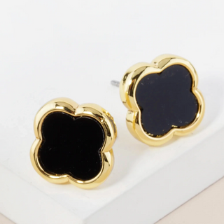 Q17-13mm Brass Quatrefoil Button Stud Earrings