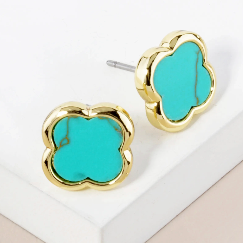 Q17-13mm Brass Quatrefoil Button Stud Earrings - Thumbnail (Preview) 2