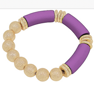 C124-Purple & Gold Color Coated Tube & CCB Bracelet