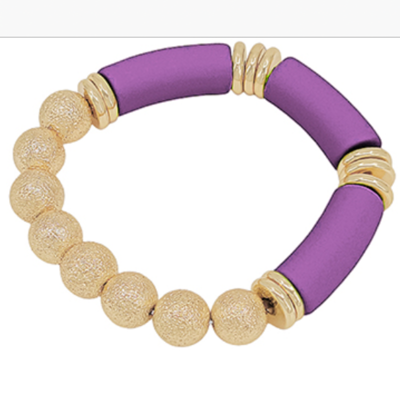 C124-Purple & Gold Color Coated Tube & CCB Bracelet Main Image