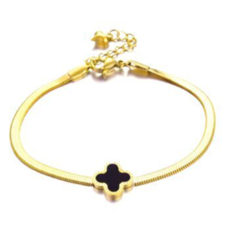 Q22-18K GOLD PLATED STAINLESS STEEL "FOUR-LEAF CLOVER" BRACELET Main Image