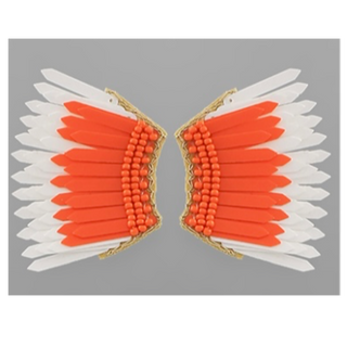 T67-  1 7/8” white  orange wing Earrings