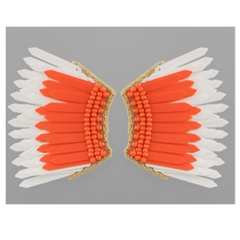 T67-  1 7/8” white  orange wing Earrings Main Image