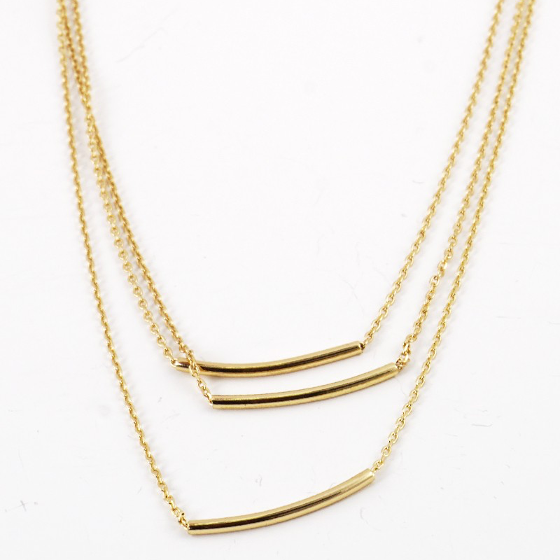 N45- Polished metal curved tube pendant layered necklace Main Image