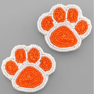 C60- Orange Tiger Paw outlined in white Earrings