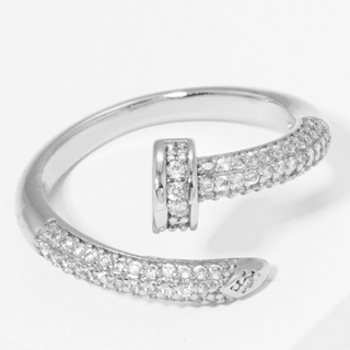 Y8-Gold Dipped CZ Pave Nail Adjustable Cuff Ring (also available in white gold) - Thumbnail 2